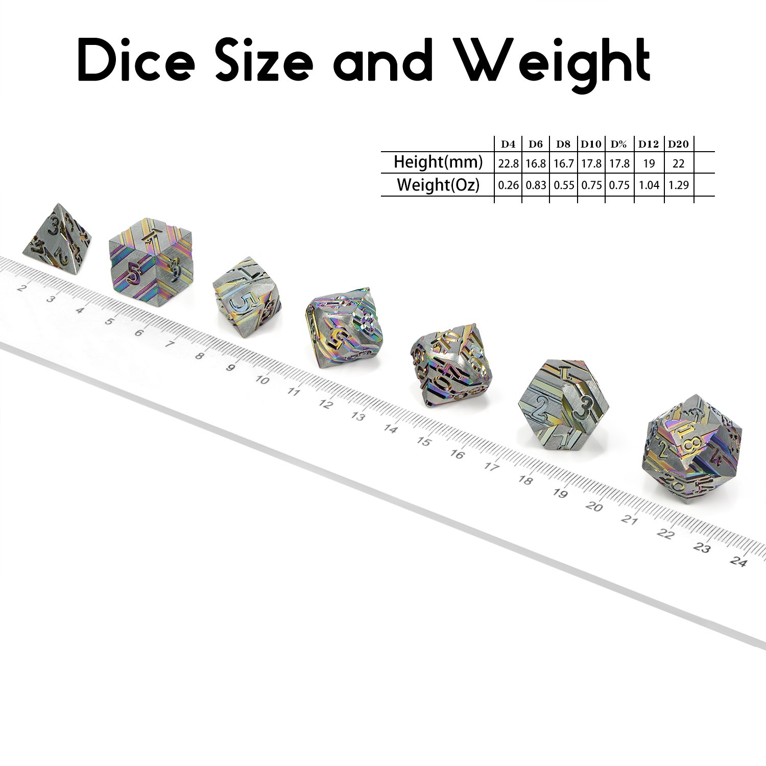 Factory Wholesale Rainbow Stripe DND Metal Dice Set,7 PCS Zinc Alloy D&D Dice Set for Dungeons and Dragons