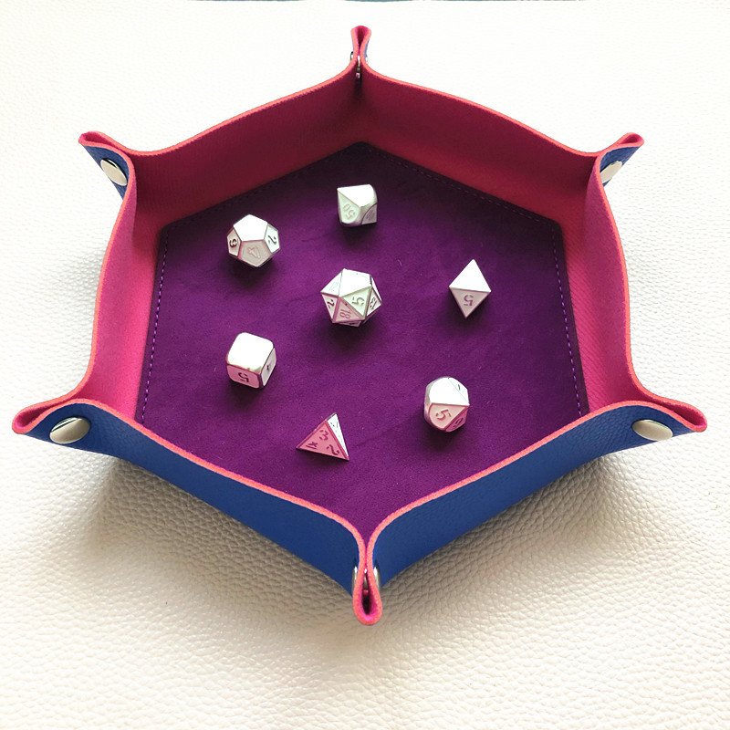 Two-Color Hexagonal Dice Tray 18*18*5cm PU Leather Dice Tray Folding Tray Logo Printing And Embossing Customization