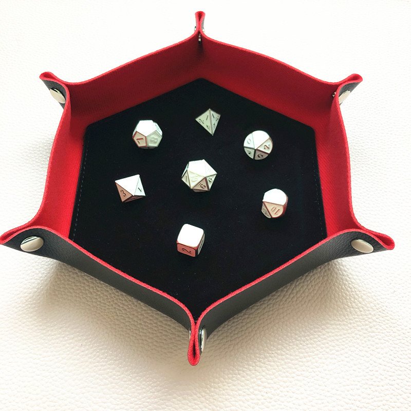 Two-Color Hexagonal Dice Tray 18*18*5cm PU Leather Dice Tray Folding Tray Logo Printing And Embossing Customization