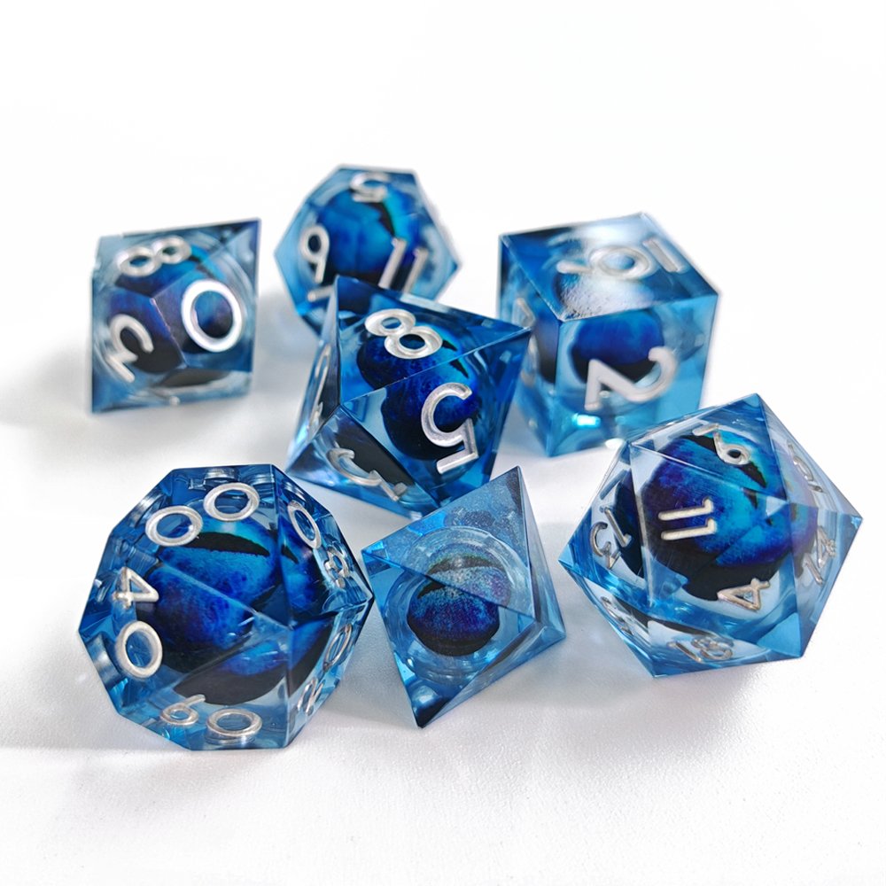 DND Resin Dragon Eye Dice Set for RPG & Role Playing 7pcs Polyhedral D4-D20 Dungeons and Dragons Liquid Core Sharp Edge Dice Set