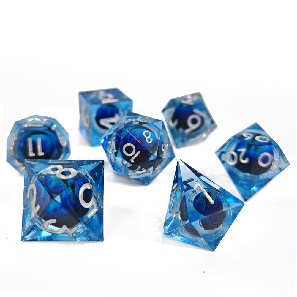 DND Resin Dragon Eye Dice Set for RPG & Role Playing 7pcs Polyhedral D4-D20 Dungeons and Dragons Liquid Core Sharp Edge Dice Set