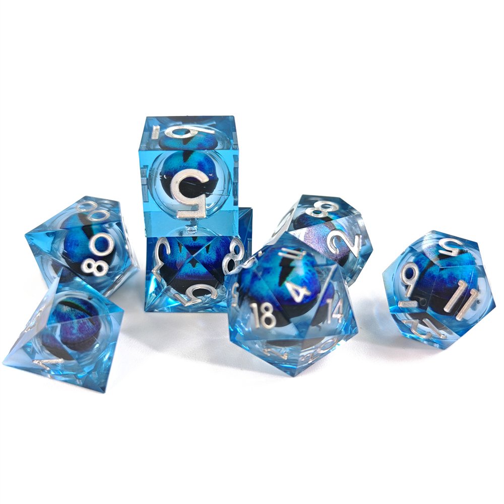 DND Resin Dragon Eye Dice Set for RPG & Role Playing 7pcs Polyhedral D4-D20 Dungeons and Dragons Liquid Core Sharp Edge Dice Set