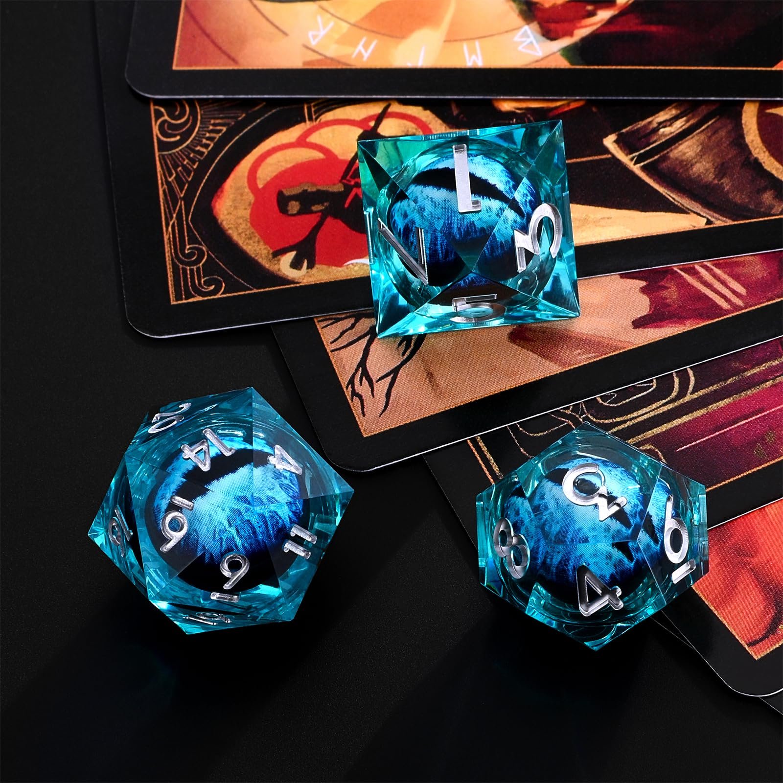 DND Resin Dragon Eye Dice Set for RPG & Role Playing 7pcs Polyhedral D4-D20 Dungeons and Dragons Liquid Core Sharp Edge Dice Set