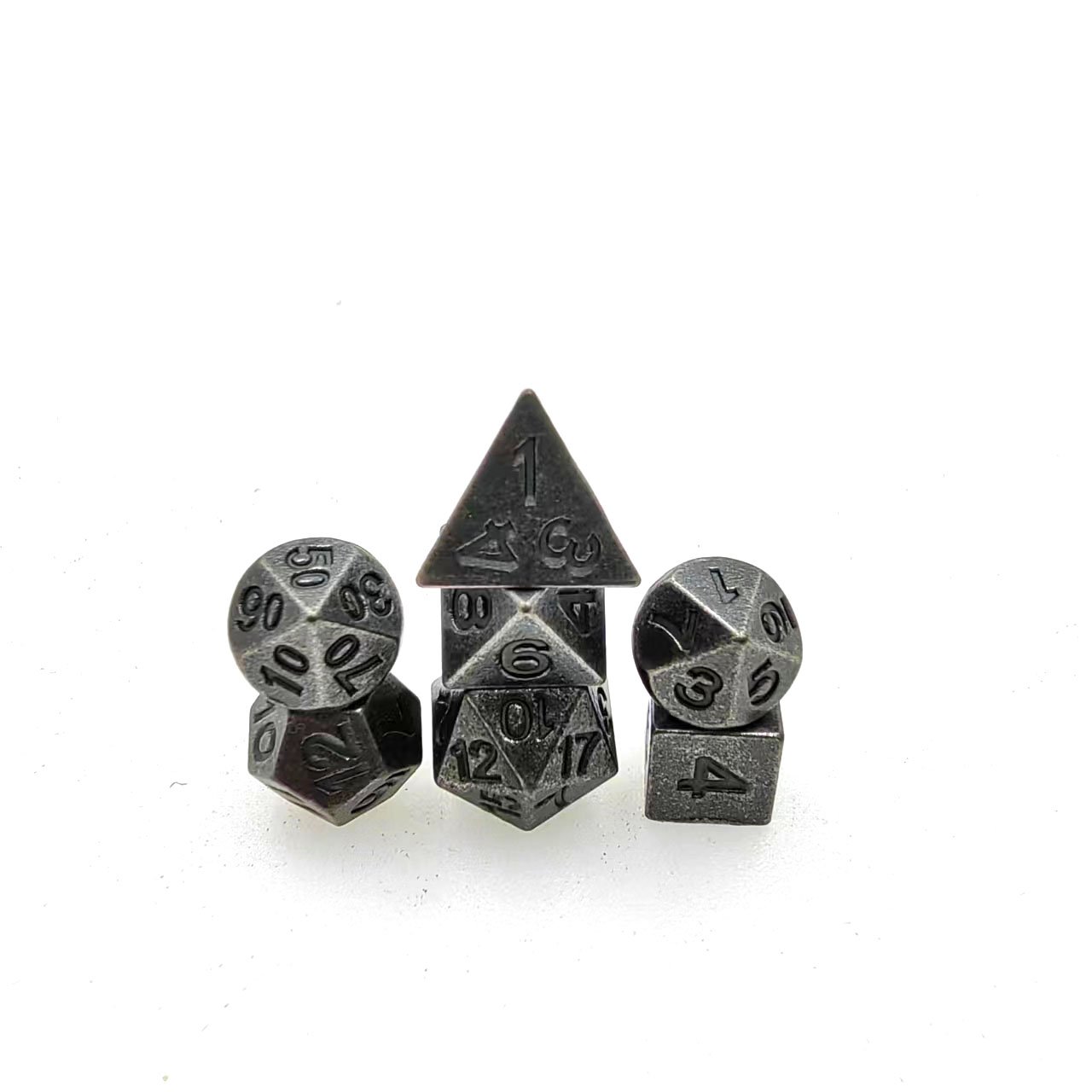 Mini Dice Rolled Nickel 7 Polyhedral Dice for Tabletop Role-Playing Games D20, D12, D10 (00 to 90) D10 (0 to 9), D8, D6 and D4