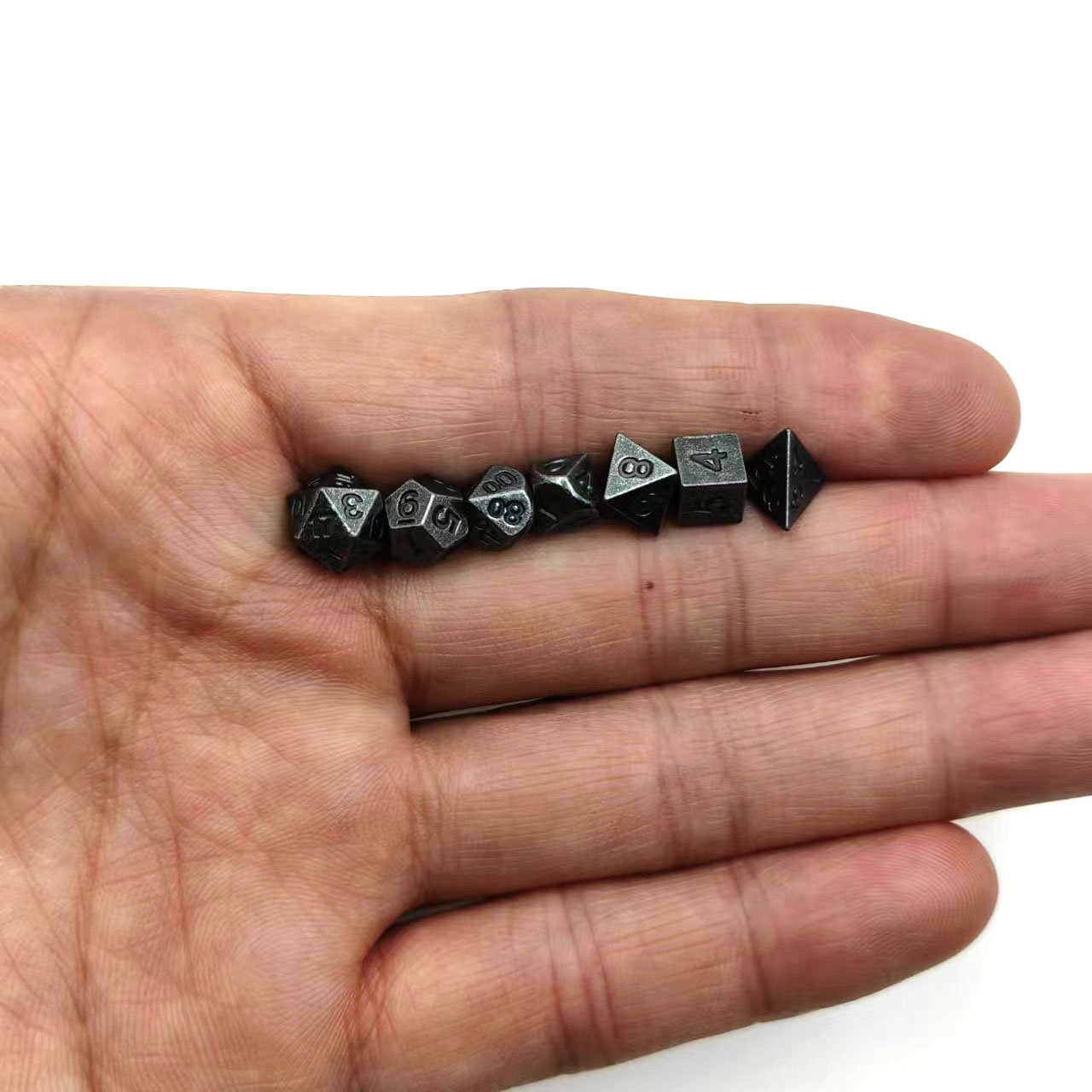 Mini Dice Rolled Nickel 7 Polyhedral Dice for Tabletop Role-Playing Games D20, D12, D10 (00 to 90) D10 (0 to 9), D8, D6 and D4