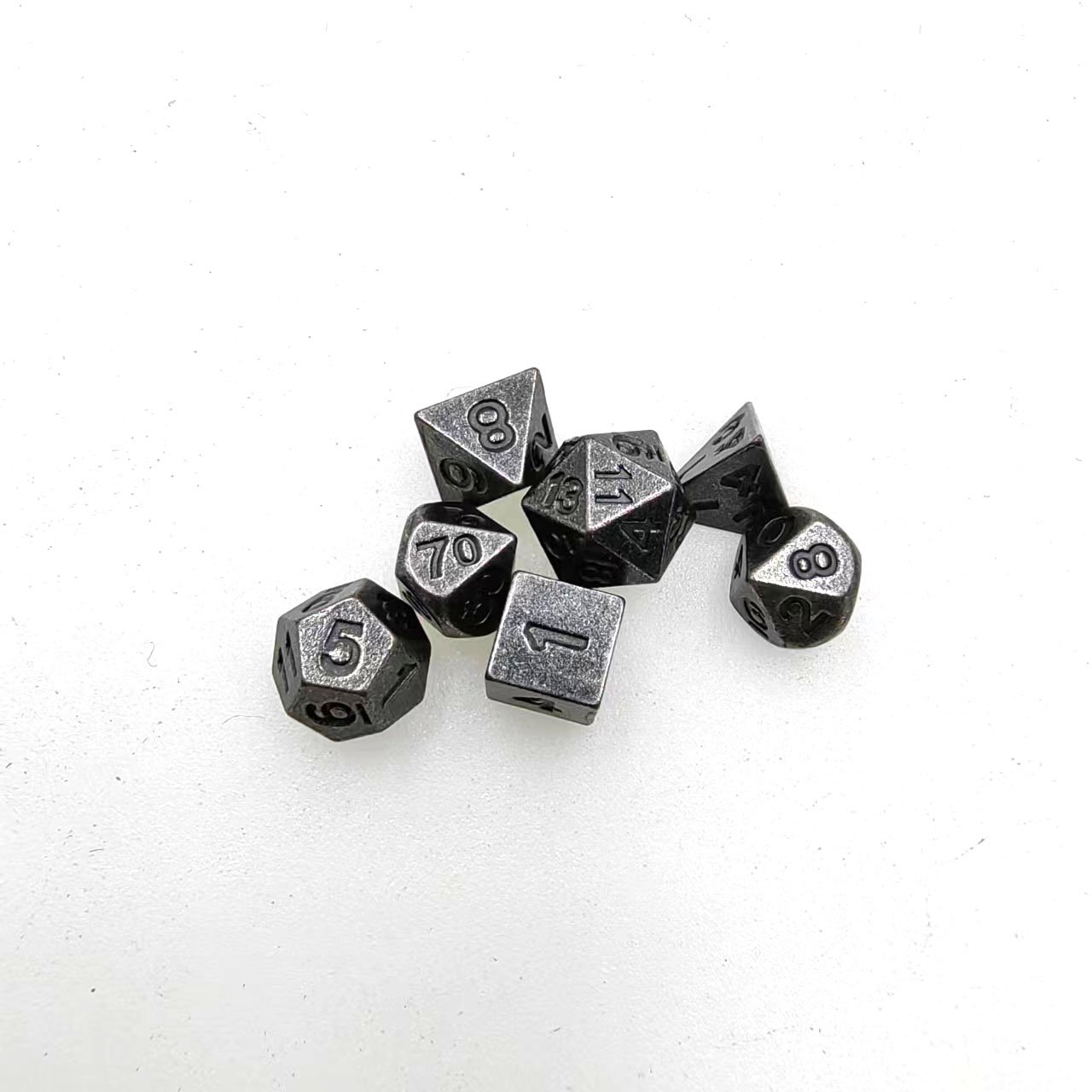 Mini Dice Rolled Nickel 7 Polyhedral Dice for Tabletop Role-Playing Games D20, D12, D10 (00 to 90) D10 (0 to 9), D8, D6 and D4
