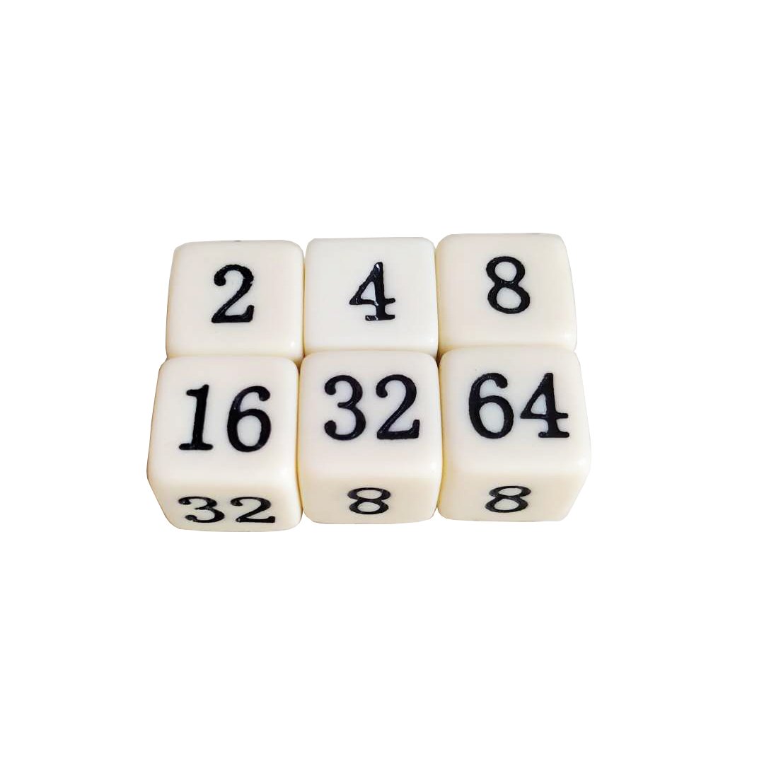 16mm Backgammon Doubling Dice Acrylic Wood Plastic Cube with Engraved Numbers 2 4 8 16 32 64 for Board & Promotional Games