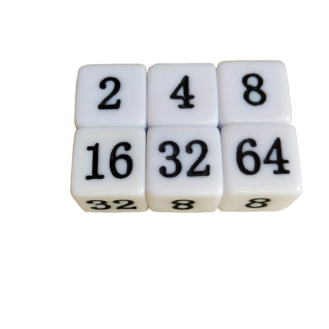 16mm Backgammon Doubling Dice Acrylic Wood Plastic Cube with Engraved Numbers 2 4 8 16 32 64 for Board & Promotional Games