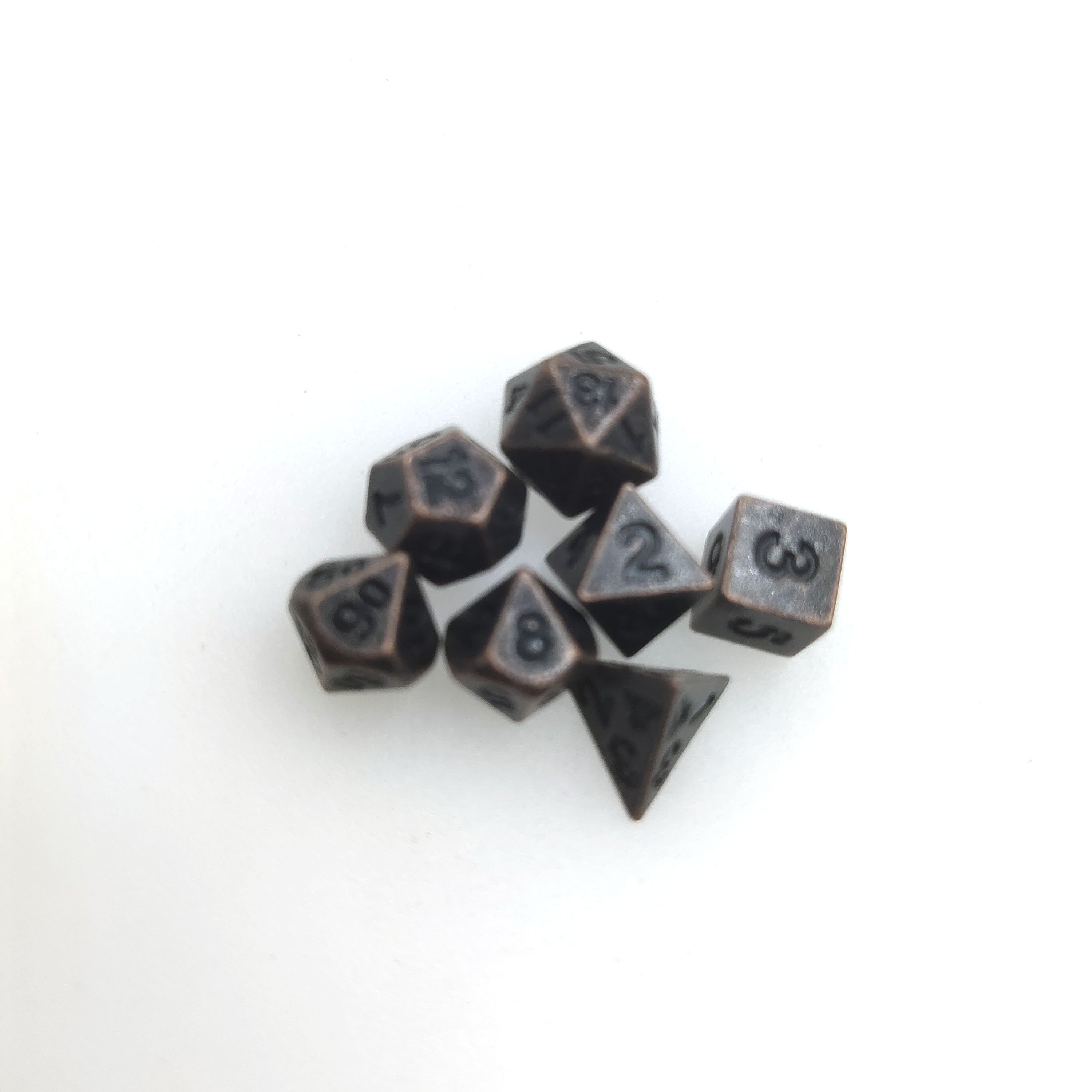 Mini Dice 7 Polyhedral Metal Cubes for Tabletop and Role-Playing Games D20, D12, D10 (00 to 90) D10 (0 to 9), D8, D6 and D4