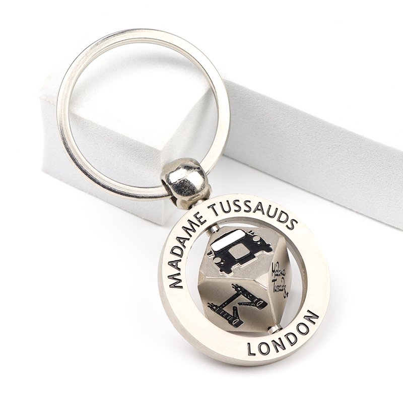 Customized Logo Embossed Souvenir Dice Shape Spinning Key Chain Metal Keychain