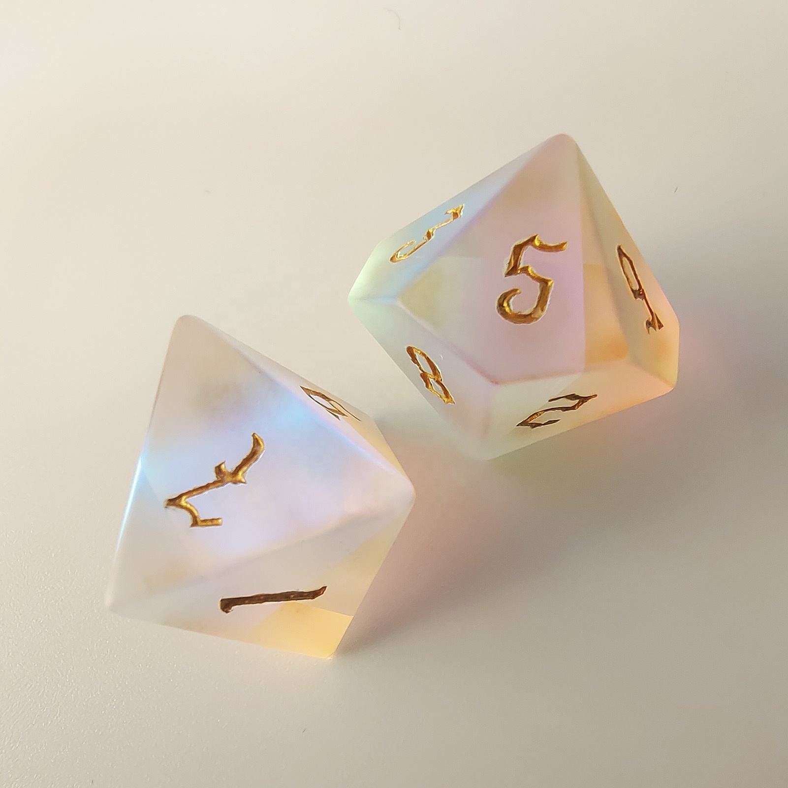 factory wholesale hot-selling frosted K9 rainbow glass gemstone dice set for Dungeons and Dragon RPG