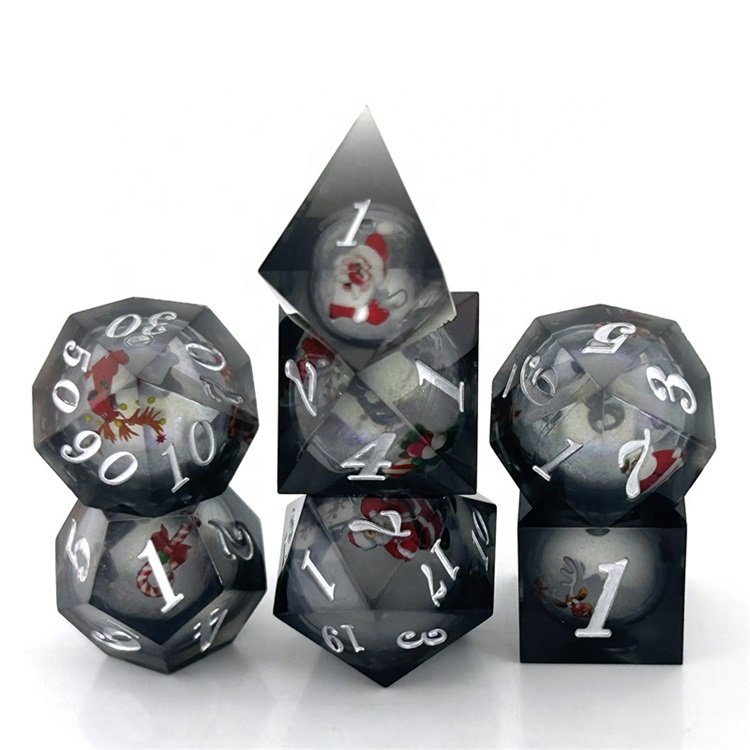 Brand New Polyhedarl Blue Quicksand Liquid Core resin Christmas DND Dice with Metal Box