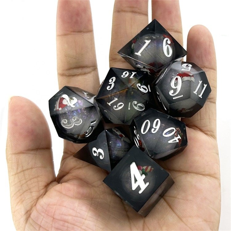 Brand New Polyhedarl Blue Quicksand Liquid Core resin Christmas DND Dice with Metal Box