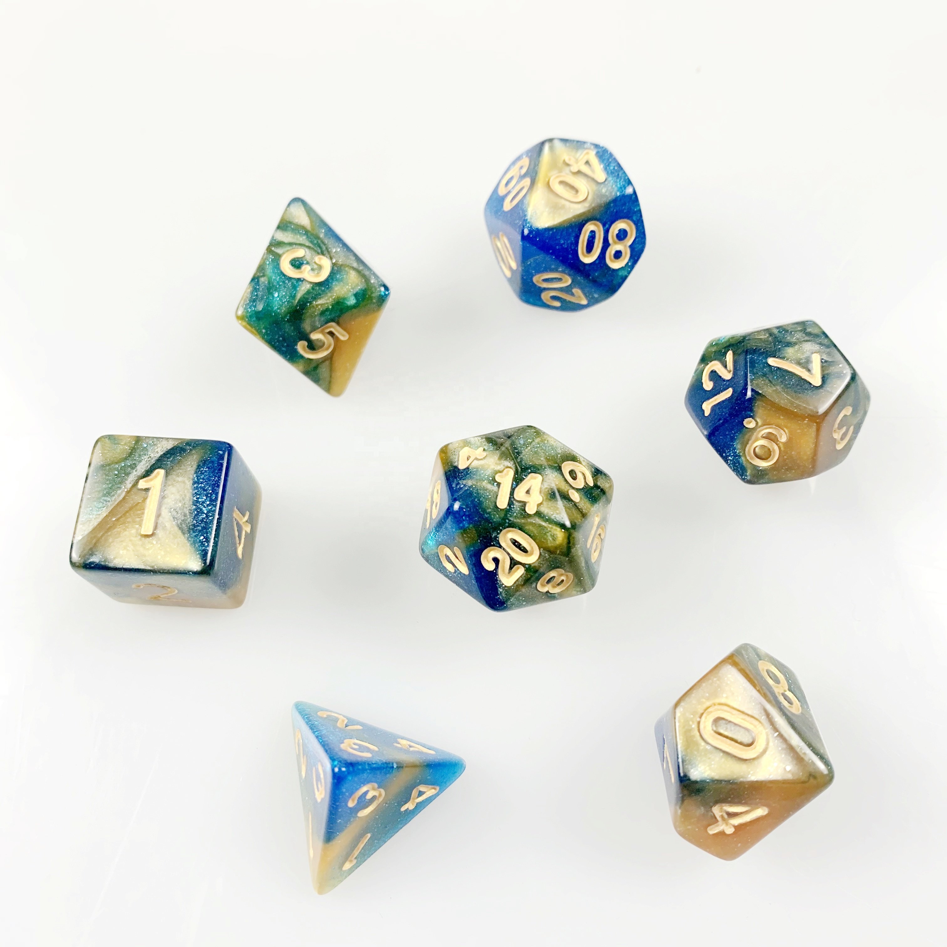 starry double colors custom plastic acrylic dices 7pcs per set cubes polyhedral games dices d&d rpg bulk dice sets