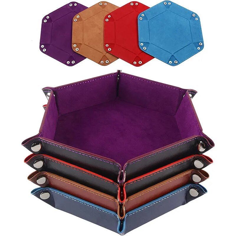 Hexagonal Dice Tray and Miscellaneous Storage Box Board Game Dice Tray Accessories Leather Dice Tower