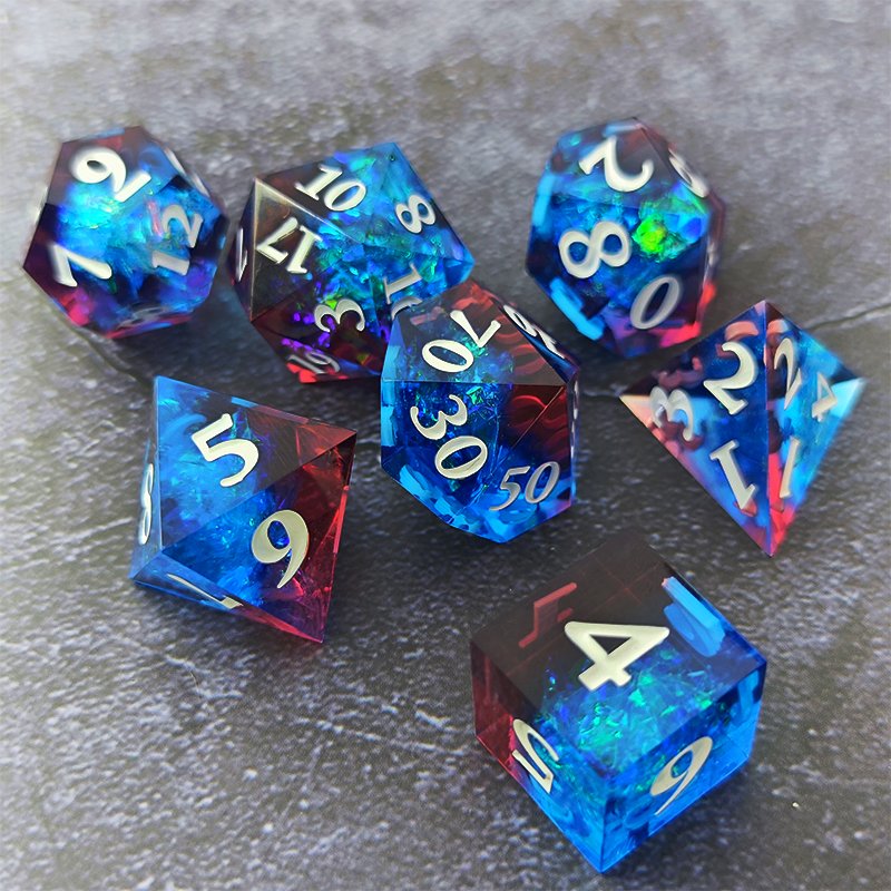 Custom Blue and Black Clear Resin Dice Set Tabletop Gaming Character Dice Accessories Clear Lucky Resin Dice Set