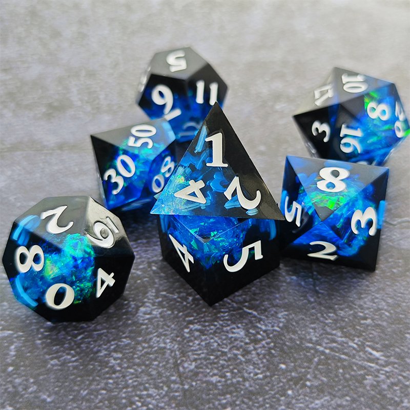 Custom Blue and Black Clear Resin Dice Set Tabletop Gaming Character Dice Accessories Clear Lucky Resin Dice Set