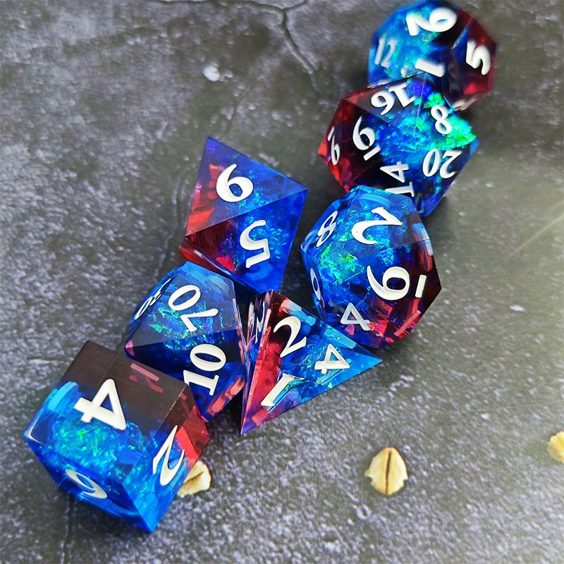 Custom Blue and Black Clear Resin Dice Set Tabletop Gaming Character Dice Accessories Clear Lucky Resin Dice Set