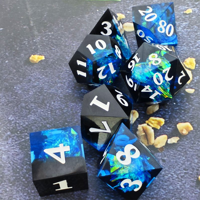 Custom Blue and Black Clear Resin Dice Set Tabletop Gaming Character Dice Accessories Clear Lucky Resin Dice Set