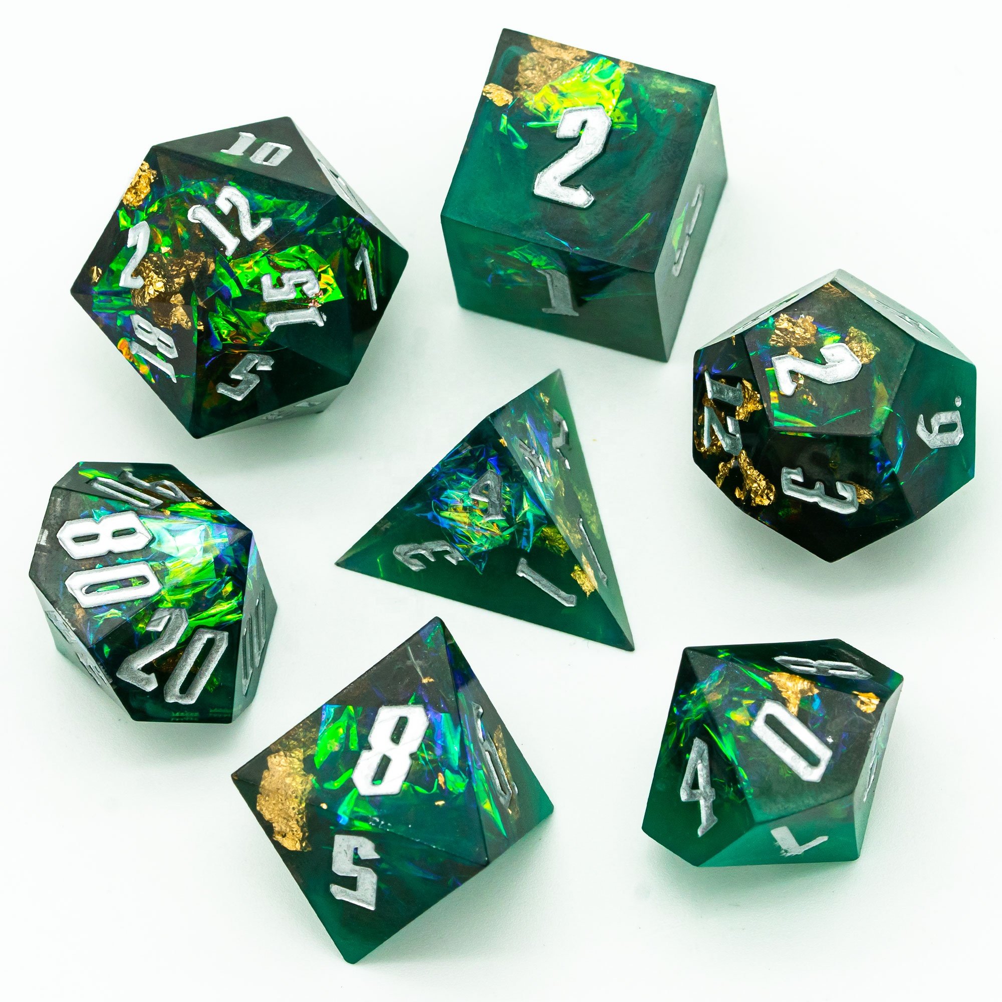 Udixi Sharp Edge Dice Dungeons and Dragons custom logo Board Games Green&Black RPG Dice Set
