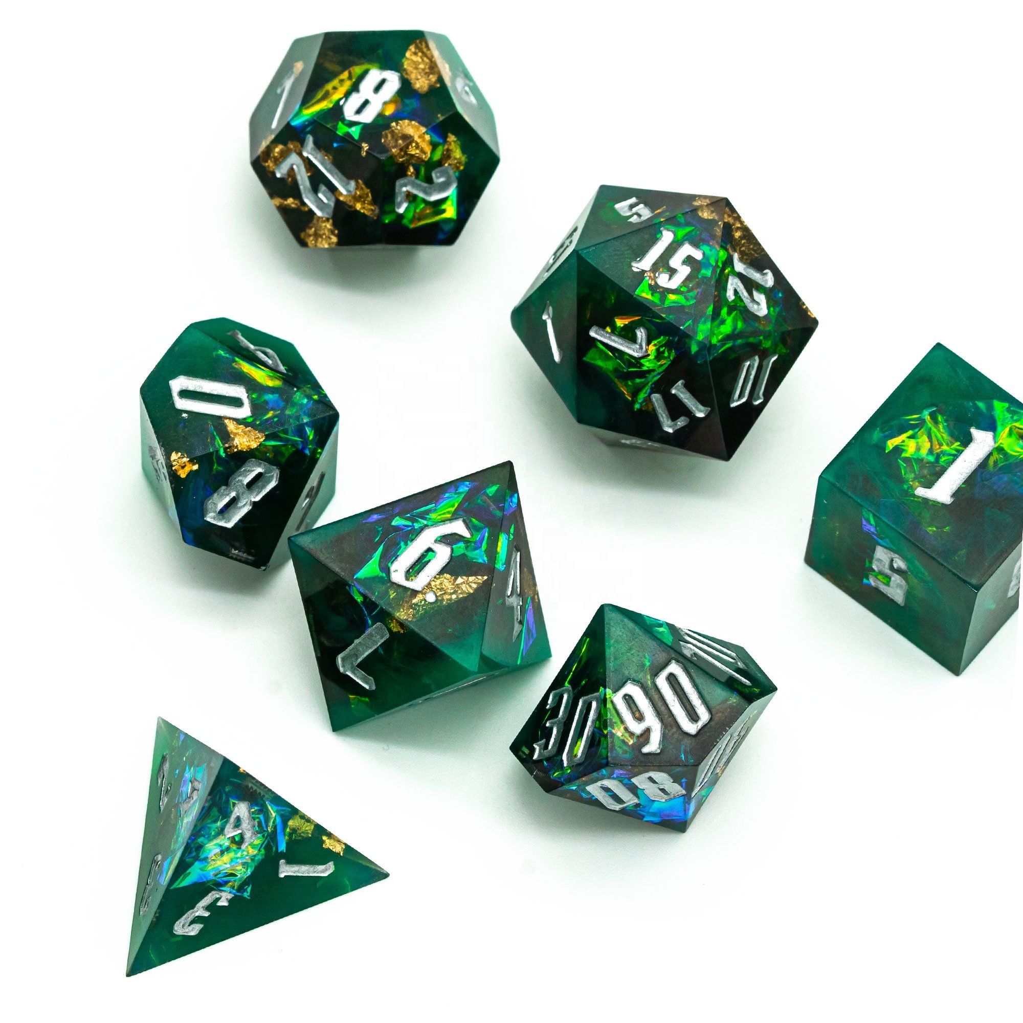 Udixi Sharp Edge Dice Dungeons and Dragons custom logo Board Games Green&Black RPG Dice Set