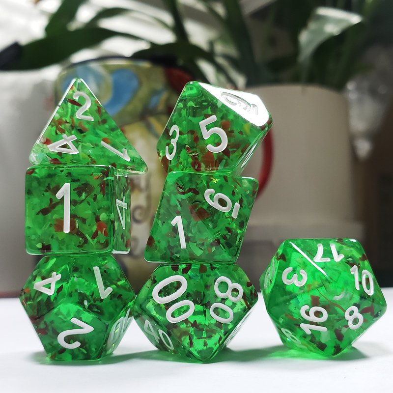 Dungeons & Dragons D&D 7pcs Set Custom round Corner Resin Dice with Candy Green Made from Metal Wood Resin Plastic Role Games