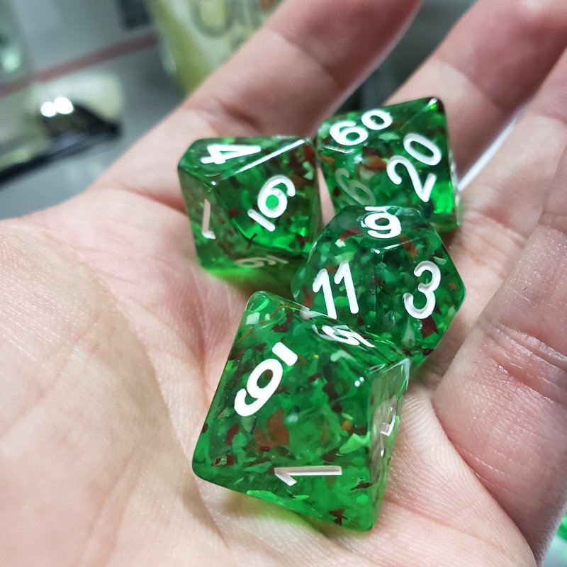 Dungeons & Dragons D&D 7pcs Set Custom round Corner Resin Dice with Candy Green Made from Metal Wood Resin Plastic Role Games