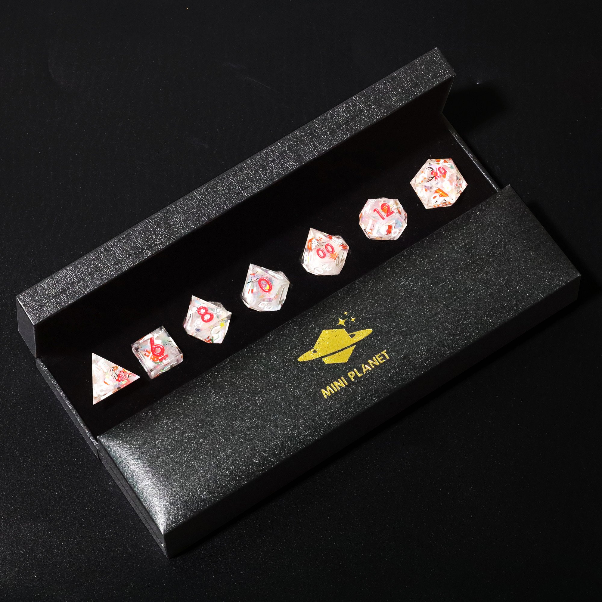 MINI PLANET Pumpkin Spider Christmas Stickers DND Dice Set Wholesale Custom Resin Dice For TRPG Board Game Sharp Polyhedral Dice
