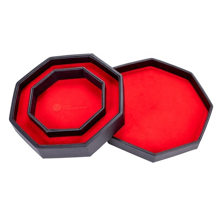 China PU Leather Octagon RPG DND Table Game Tray Wholesale Dice Rolling Tray with Lid