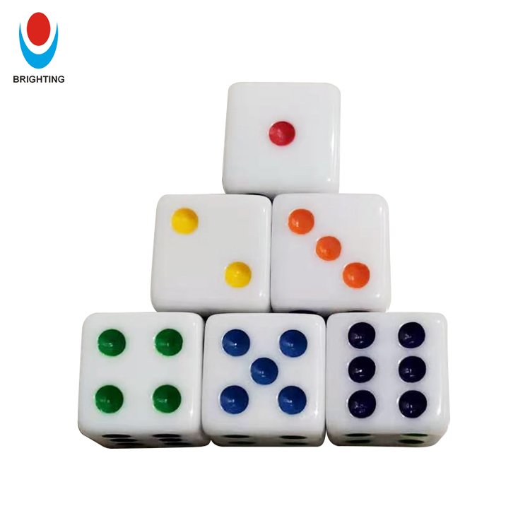 OEM ODM Acrylic 16mm D6 Colorful Dots Square Shape Pip Accessories Toys Multicolor In Stock Custom Game Dice For Board Game