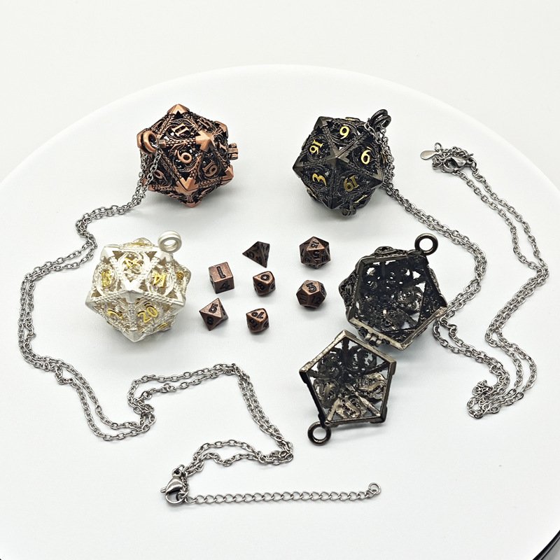 Metal Hollow 6mm Dice Set Pendant DND Dice Necklace Dragon And Dungeon Role-Playing Game Mini Dice