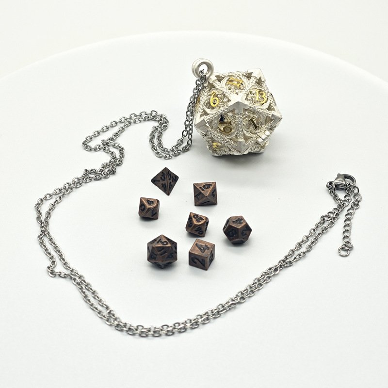 Metal Hollow 6mm Dice Set Pendant DND Dice Necklace Dragon And Dungeon Role-Playing Game Mini Dice