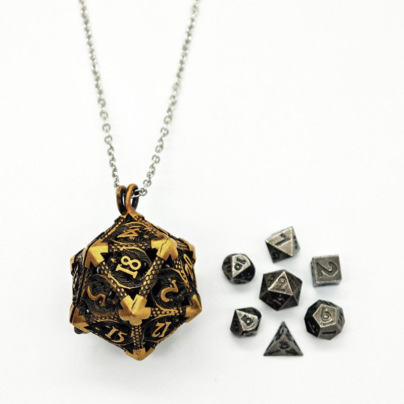 Metal Hollow 6mm Dice Set Pendant DND Dice Necklace Dragon And Dungeon Role-Playing Game Mini Dice