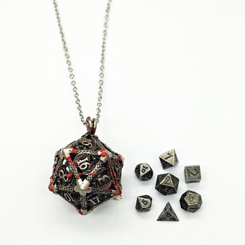 Metal Hollow 6mm Dice Set Pendant DND Dice Necklace Dragon And Dungeon Role-Playing Game Mini Dice