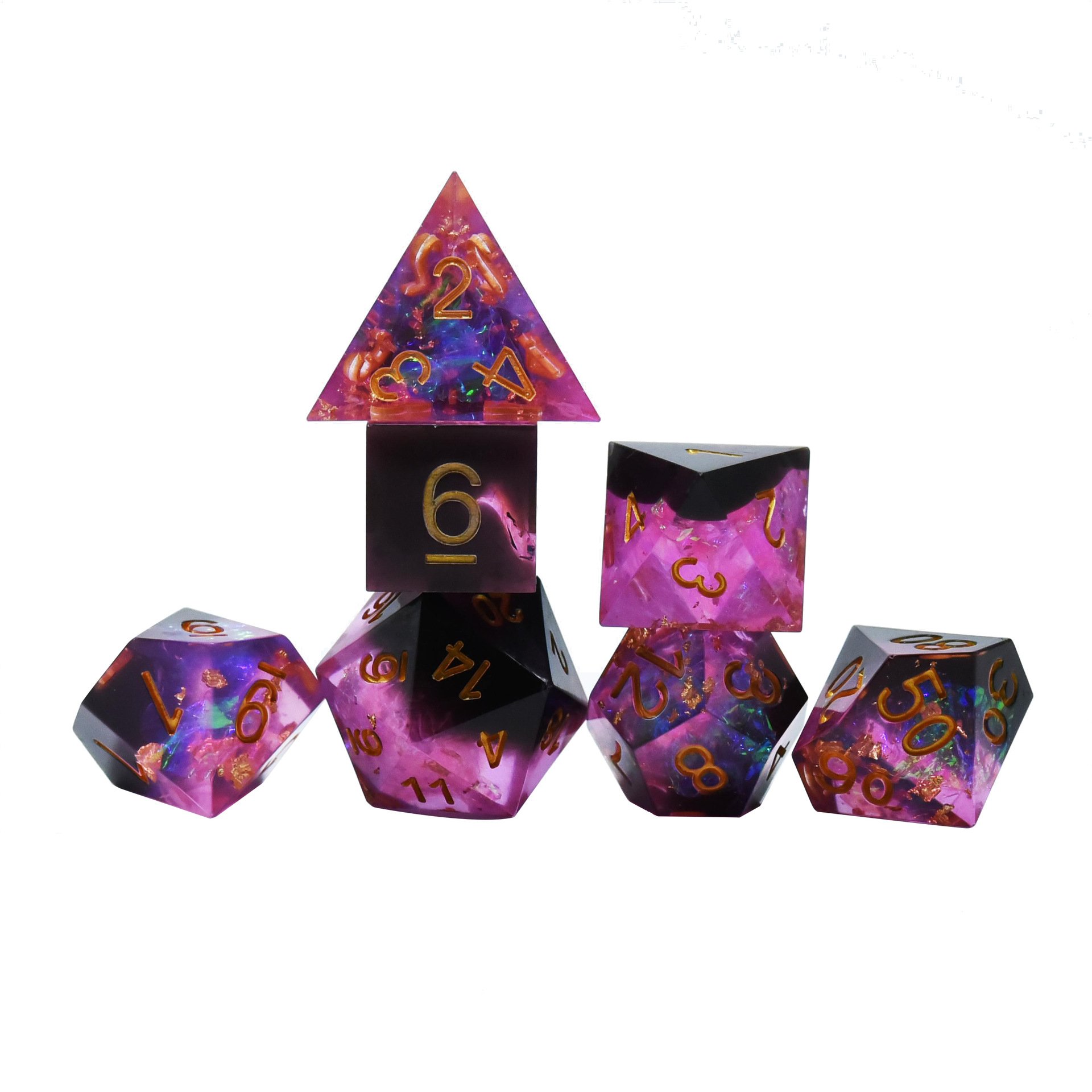 Luxury Bulk Wholesale Polyhedral Purple Gemstone Dice For Dnd Trpg