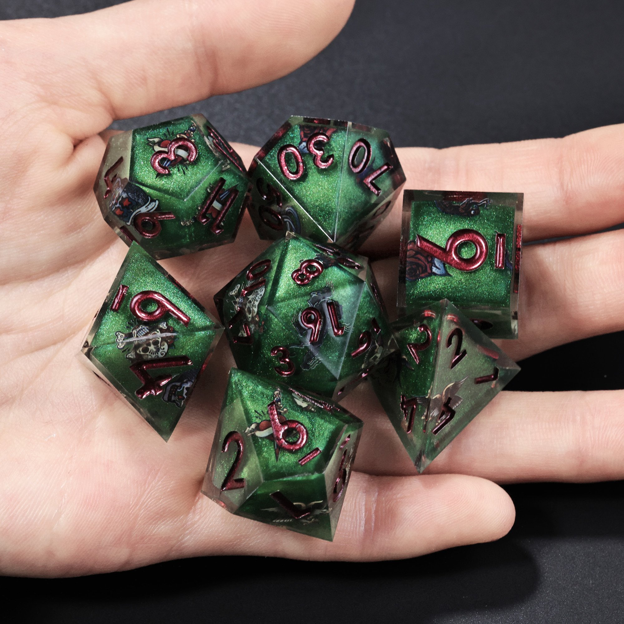 MINI PLANET Handmade Stickers DND Dice Set 7pcs Wholesale Custom Resin Dice For TRPG Board Game Sharp Polyhedral Dice Set DND
