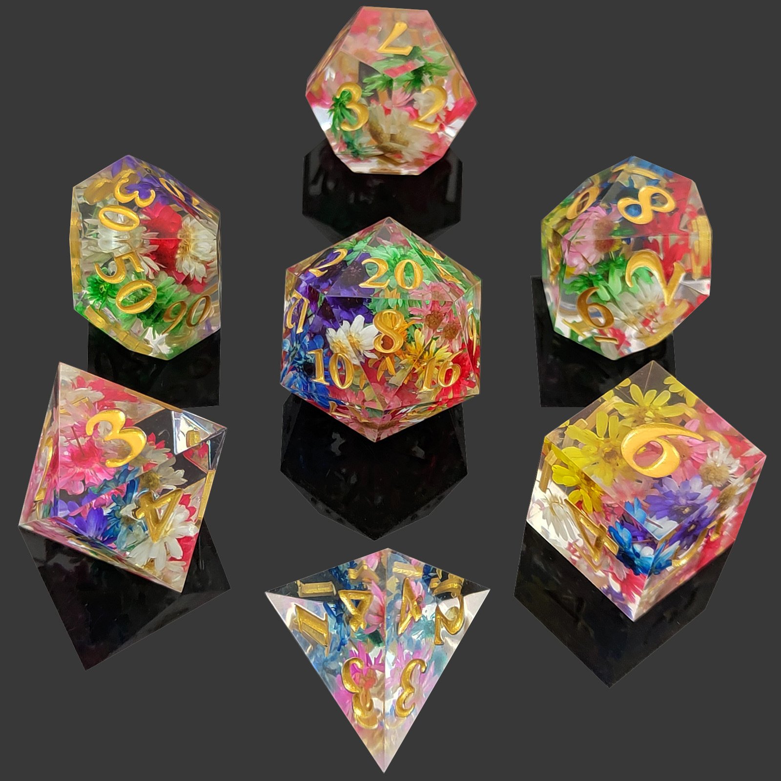 Polyhedron Sharp Resin Dnd Dice Set Resin Dice Set (7) For-Dungeons & Dragons (DND) RPG Resin Dice