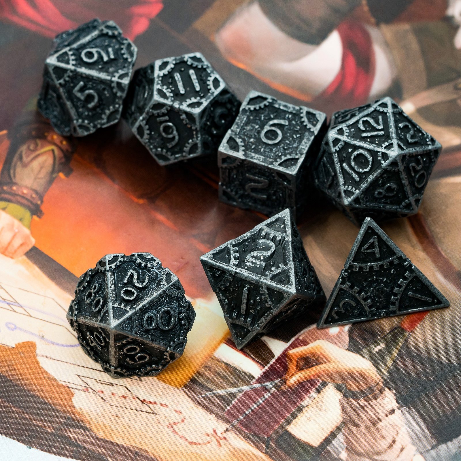 Udixi Metal Polyhedral RPG Board Games Custom Logo Dungeons and Dragons Dice Set Black Retro