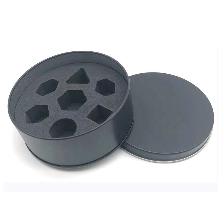 Small MOQ Lower Price Matt Black Round Tin Metal Dice Box for DND Dice Set
