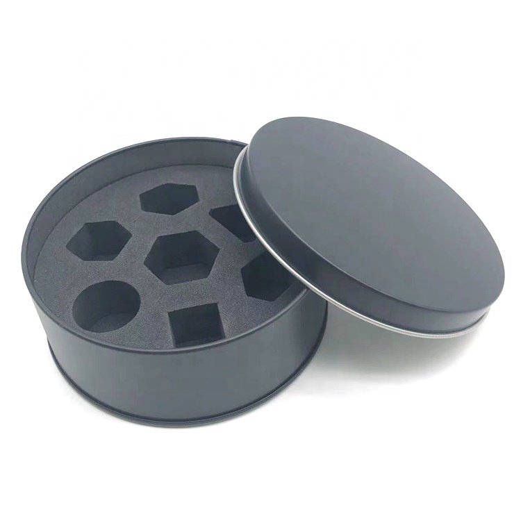 Small MOQ Lower Price Matt Black Round Tin Metal Dice Box for DND Dice Set