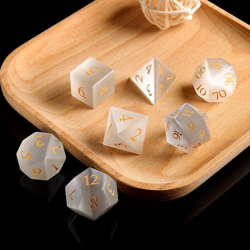 Custom Logo Dice D&D Dices White Cats Eye Glass Dice Set For Dungeons and Dragons