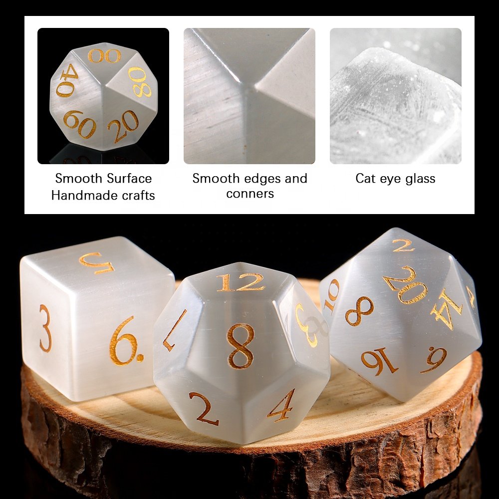 Custom Logo Dice D&D Dices White Cats Eye Glass Dice Set For Dungeons and Dragons