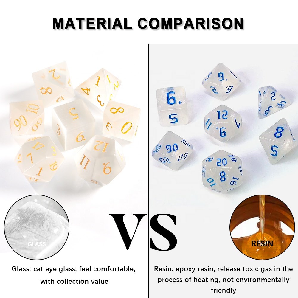 Custom Logo Dice D&D Dices White Cats Eye Glass Dice Set For Dungeons and Dragons