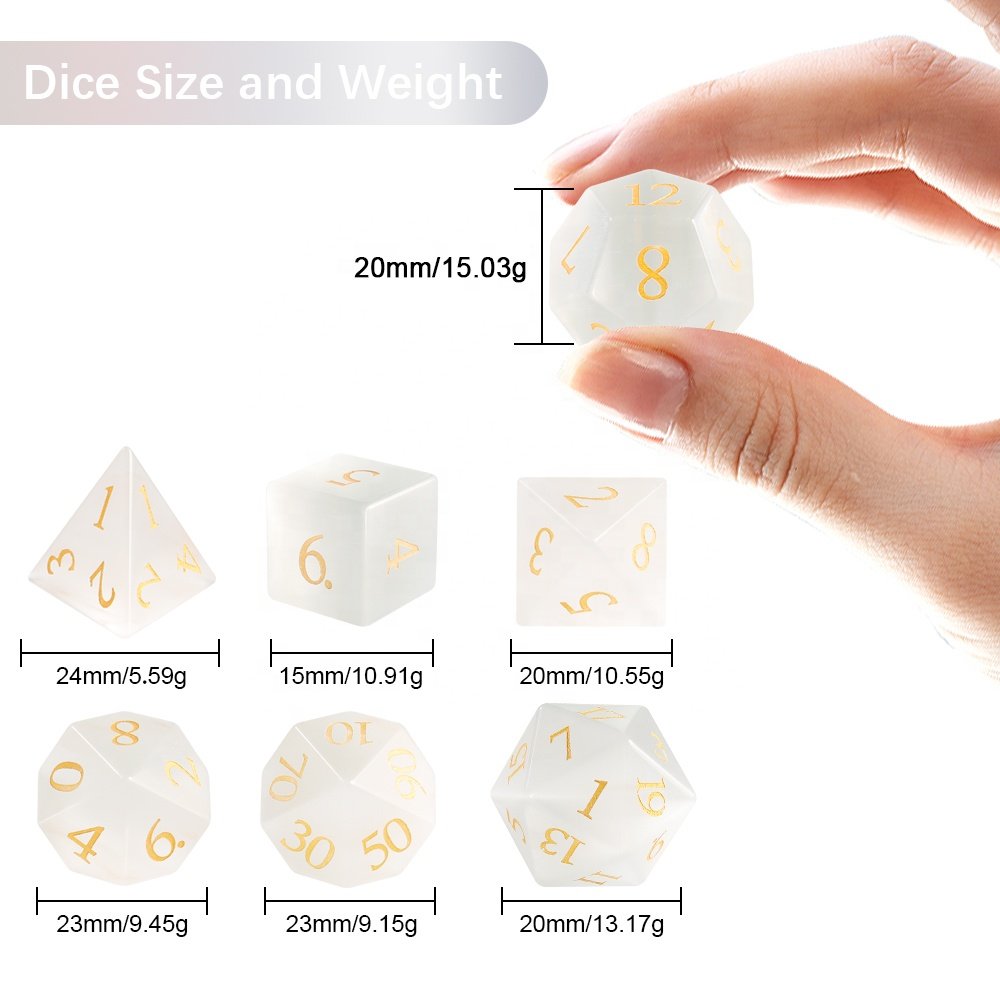 Custom Logo Dice D&D Dices White Cats Eye Glass Dice Set For Dungeons and Dragons