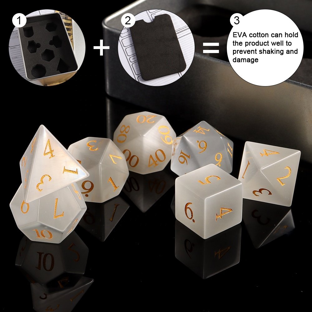 Custom Logo Dice D&D Dices White Cats Eye Glass Dice Set For Dungeons and Dragons