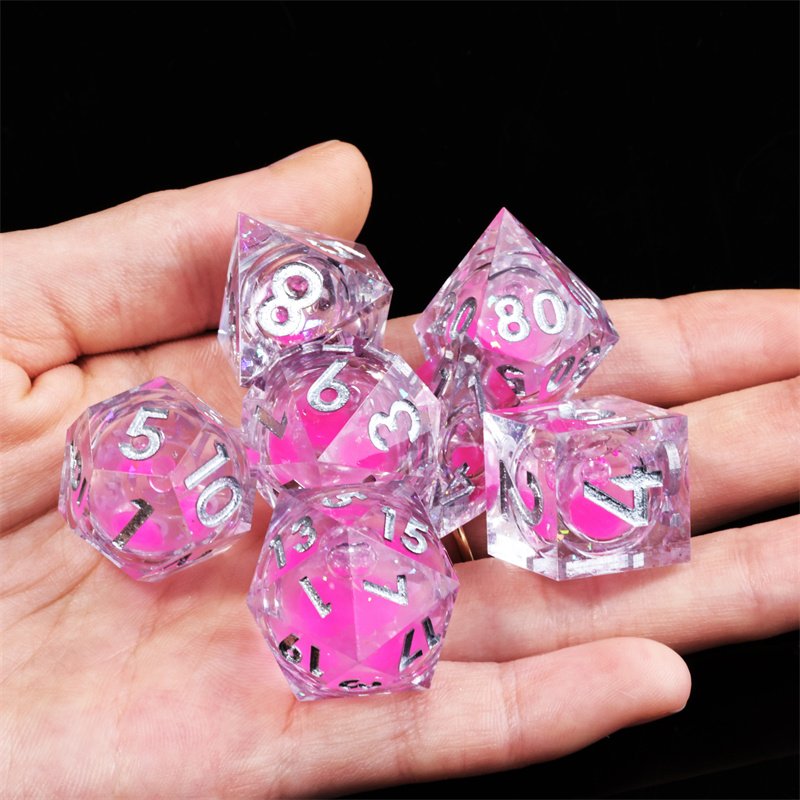 Mini Planet DND Dungeons & Dragons Set 7pcs Sharp Edge Polyhedron Resin Dice Liquid Core 7pcs/Set for Game & DND Players