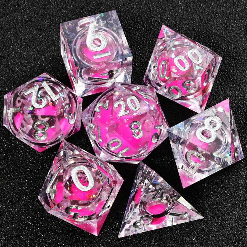 Mini Planet DND Dungeons & Dragons Set 7pcs Sharp Edge Polyhedron Resin Dice Liquid Core 7pcs/Set for Game & DND Players