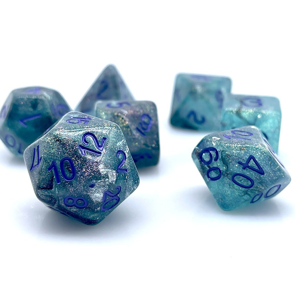 Purple and Blalck Galaxy Resin Glitter Dice RPG DND 7 PC D20 Dice set board game Custom dice
