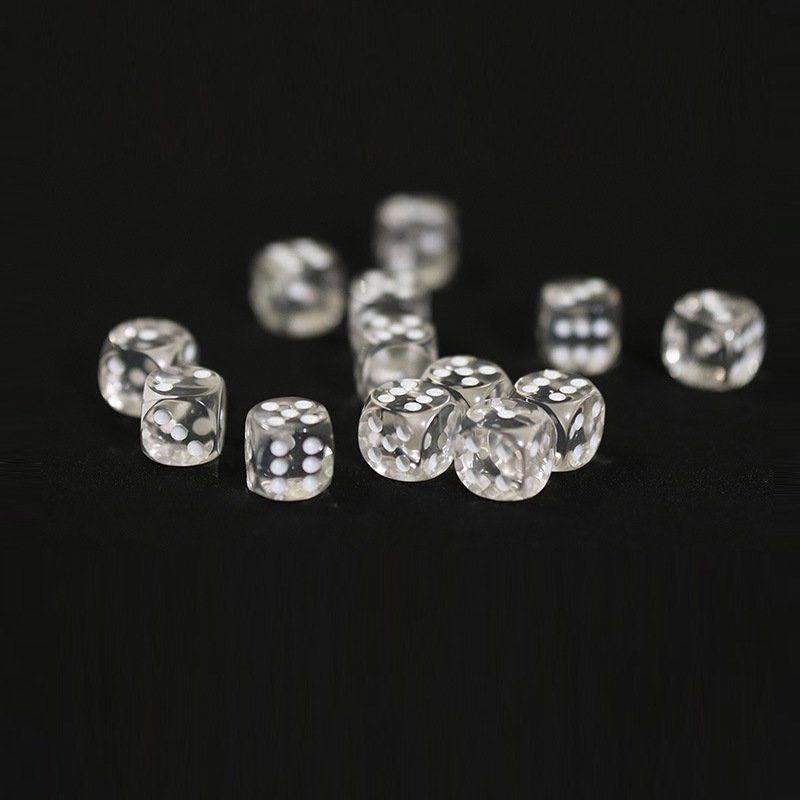 Hot Sell Custom Printed 16mm rounded corners white dots D6 clear crystal transparent Dice for casino card board games