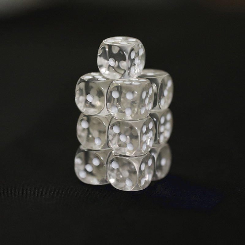 Hot Sell Custom Printed 16mm rounded corners white dots D6 clear crystal transparent Dice for casino card board games